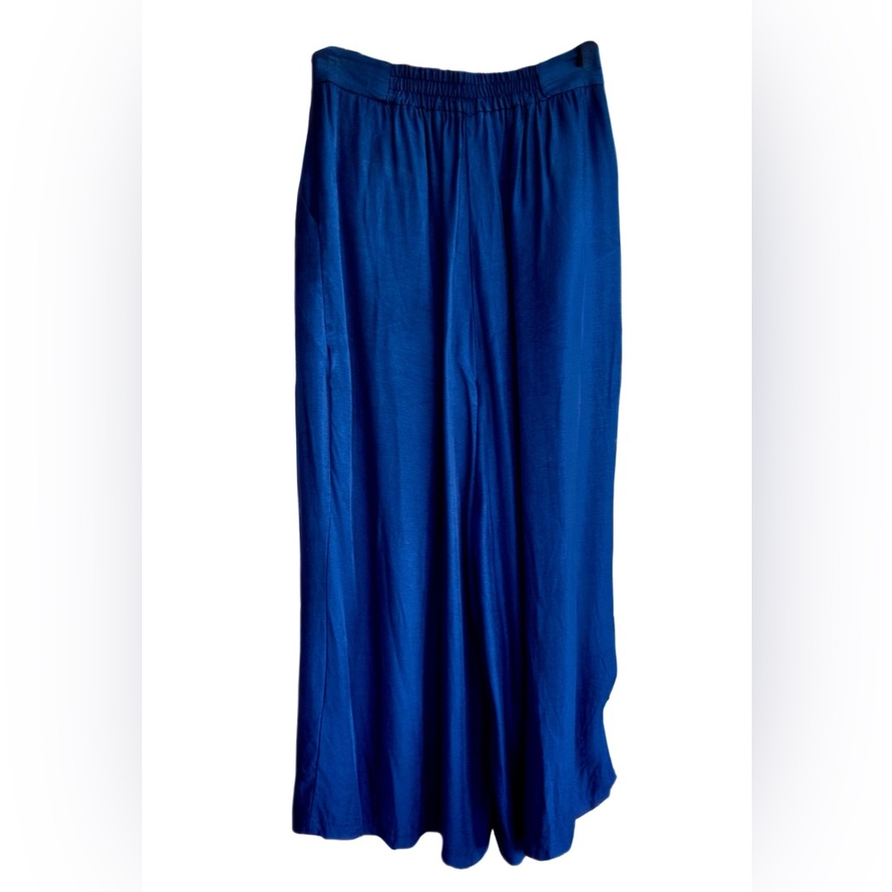 ASOS Blue Silky Wide Leg Pants High Waisted Cropped